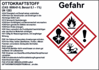 Gefahrstoffetikett Ottokraftstoff - Gefahr, Rot/Schwarz, 7.4 x 10.5 cm, Folie