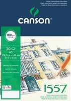 CANSON 1557, PAPEL DE DIBUJO BLANCO, GRANDO LIGERO, 180G, ENCOLADOS POR EL LADO CORTO, A3-29,7X42CM, EXTRA BLANCO, 30 HOJAS