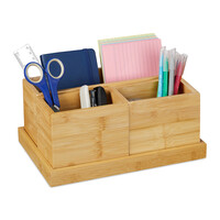 Relaxdays Schreibtisch Organizer, 4tlg. Set, Stiftehalter, Bambus Ablage, Tischorganizer für Büro Utensilien, Bad, natur
