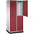 Armario guardarropa de acero de dos pisos INTRO, A x P 820 x 600 mm, 4 compartimentos, cuerpo gris luminoso, puertas en rojo rubí.
