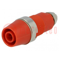 Socket; 4mm banana; 32A; 1kV; red; nickel plated; screw; insulated