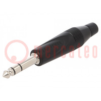 Plug; Jack 6,3mm; male; stereo; ways: 3; straight; for cable; black