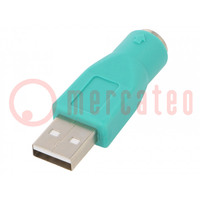 Adapter USB-PS2; PS/2 socket,USB A plug; nickel plated; green