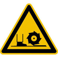 Warnung vor Fräswelle Warnschild auf Bogen, Folienetik, gestanzt, 5cm DIN 4844-2 D-W022