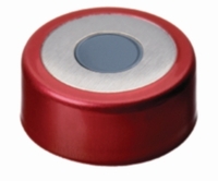 LLG-Bimetal crimp cap N 20, red/silver, centerhole, Butyl light grey/PTFE dark grey, Hardness:
