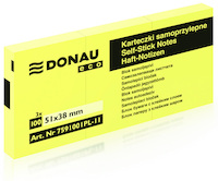 Bloczek samoprzylepny DONAU Eco, 38x51mm, 1x100 kart., jasnożółty