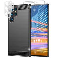 NALIA Set [5-in-1] compatible with Samsung Galaxy S23 Ultra Case, [1x Carbon Look Cover & 2x Screen Protector & 2x Camera Protector] Anti-Fingerprint Anti-Scratch Non-Slip, Slim...