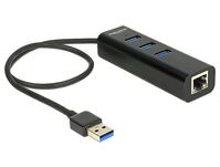 USB 3.0 Hub, 3-Port extern und Gigabit LAN-Port, schwarz, Delock® [62653]
