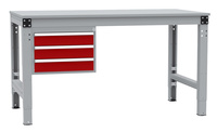 Gehäuse-Unterbau Stationär, Nutzhöhe 300 mm mit 3 Schubfächer. Für Tischtiefe 700 mm, in Rubinrot RAL 3003 | PAK3039.3003