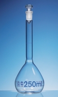 200ml Matracci tarati USP vetro borosilicato 3.3 classe A graduazioni blu con tappo in vetro incl. certificato di lotto