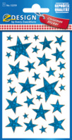 Weihnachtssticker, Effektfolie, Sterne, blau, 31 Aufkleber
