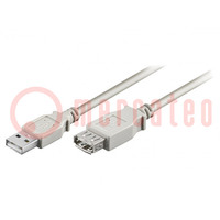 Kabel; USB 2.0; USB A-Buchse,USB A-Stecker; 1,8m; grau; Ader: Cu