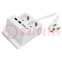 Plug socket strip: supply; white; Len: 1.5m; 50Hz; 16A; 230V