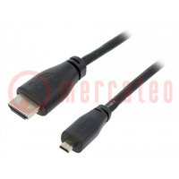Kabel; HDMI 2.0; HDMI-stekker,micro HDMI stekker; 1m; zwart