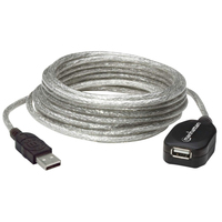 Manhattan USB-A to USB-A Extension Cable, 5m, Male to Female, Active, Translucent Silver, 480 Mbps (USB 2.0), Daisy-Chainable, Built In Repeater, Equivalent to USB2AAEXT5M (exce...