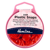 Hemline KAM Plastic Snaps: 25 x 12.4mm Sets: Red 1 x Pack consists of 5 Individual sales units