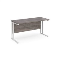 Maestro 25 straight desk 1400mm x 600mm - white cantilever leg frame and grey oa
