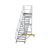 Plattformtreppe 45° fahrbar Stufenbreite 1000 mm, 15 Stufen, Aluminium geriffelt