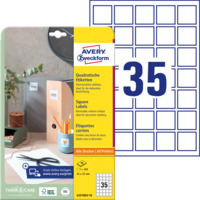 Quadratische Etiketten, ablösbar, A4, 35 x 35 mm, 10 Bogen/350 Etiketten, weiß