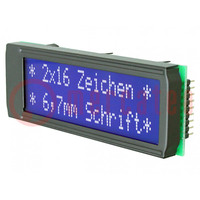 Kijelző: LCD; alfanumerikus; FSTN Positive; 16x2; 68x26,8mm; LED