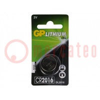 Battery: lithium; 3V; CR2016,coin; 90mAh; non-rechargeable; 1pcs.