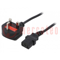 Cable; 3x0.5mm2; BS 1363 (G) plug,IEC C13 female; PVC; 1.8m; 5A