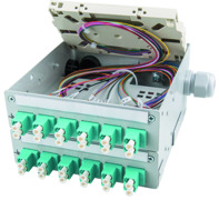 STX Tragschienen-Verteiler mit 12x LC Duplex, Spleißkassette, Pigtails,