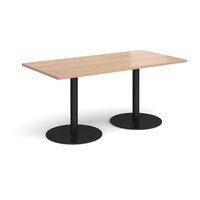 Monza rectangular dining table with flat round black bases 1600mm x 800mm - beec