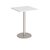 Monza square poseur table with flat round brushed steel base 800mm - white