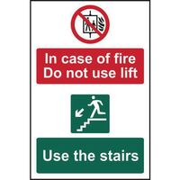 In case of a fire do not use the lift sign