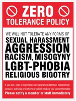 SPARTEX 27119K ZERO TOLERANCE POLICY - SEXUAL HARASSMENT, AGGRESSION,