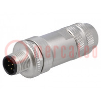 Connector: M12; plug; male; PIN: 8; shielded; gold-plated; 1.5A; IP67