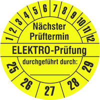Prüfplakette, Nächster Prüftermin - ELEKTRO-Prüfung..., 1000 Stk/Rolle, 3,0cm, g/s, Papier Version: 2025 - Prüfjahre: 2025-2029