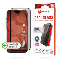 Displex Privacy Panzerglas (10H) für Apple iPhone 14 Pro, Eco-Montagerahmen, Privacy Filter, Tempered Glas, kratzer-resistente Schutzfolie, hüllenfreundlich
