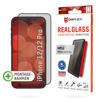 Displex Privacy Panzerglas (10H) für Apple iPhone 12/12 Pro, Eco-Montagerahmen, Privacy Filter, Tempered Glas, kratzer-resistente Schutzfolie, hüllenfreundlich