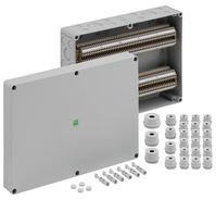 Reihenklemmengehäuse, Schutzart IP54/IP66 , max. Leiterquerschnitt 4², Schlagfestigkeit IK07, Schutzklasse II, Ui 400V AC, halogenfrei