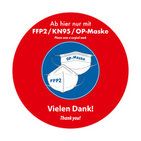 Fußbodenmarkierung / Hinweisaufkleber / Outdoor Bodenaufkleber „FFP2 / KN95 / OP-Maske tragen“