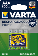 VARTA Batterie Akku 56703101404 AAA/HR03, 800 mAh, 4 Stück