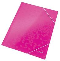 LEITZ Chemise WOW 3 rabats à élastiques, en carte pelliculée, coloris Rose