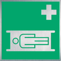 Rettungszeichen-Schild - Krankentrage, Grün, 15 x 15 cm, Kunststoff, Seton