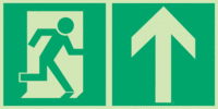 Fahnenschild - Rettungsweg/Notausgang mit Richtungspfeil, gerade, Grün, Weiß