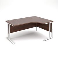 Traditional ergonomic desks - delivered and installed - white frame, walnut top, right hand, 1600mm