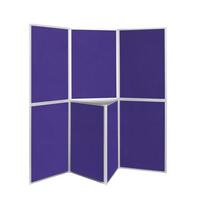 Aluminium framed, large panel, folding display panel kit - 7 panel and table top, purple