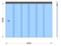 Foto 1 von PVC-Streifenvorhang, Lamellen 300 x 3 mm transparent, Höhe 3,00 m, Breite 2,00 m (1,70 m), verzinkt