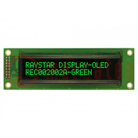 Display: OLED; alfanumeriek; 20x2; Afm: 116x37x9,8mm; groen; PIN: 16