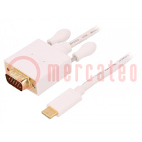 Adapter; USB 3.1; D-Sub 15pin HD wtyk,USB C wtyk; 1m; biały