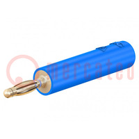 Adapter; 2mm Bananen; 10A; 30VAC; 60VDC; blau; vergoldet; 36mm