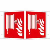 Brandschutzschild PLUS Winkel Löschschlauch, 20x20cm, Alu tagesfl./nachleucht. DIN EN ISO 7010 F002