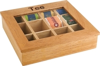 Teebox mit 12 Kammern 31 x 28 cm, H: 9 cm helle Holzbox mit Sichtfenster aus