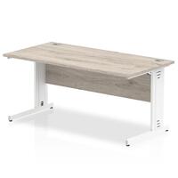 Impulse 1400 x 800mm Straight Desk Grey Oak Top White Cable Managed Leg I003105